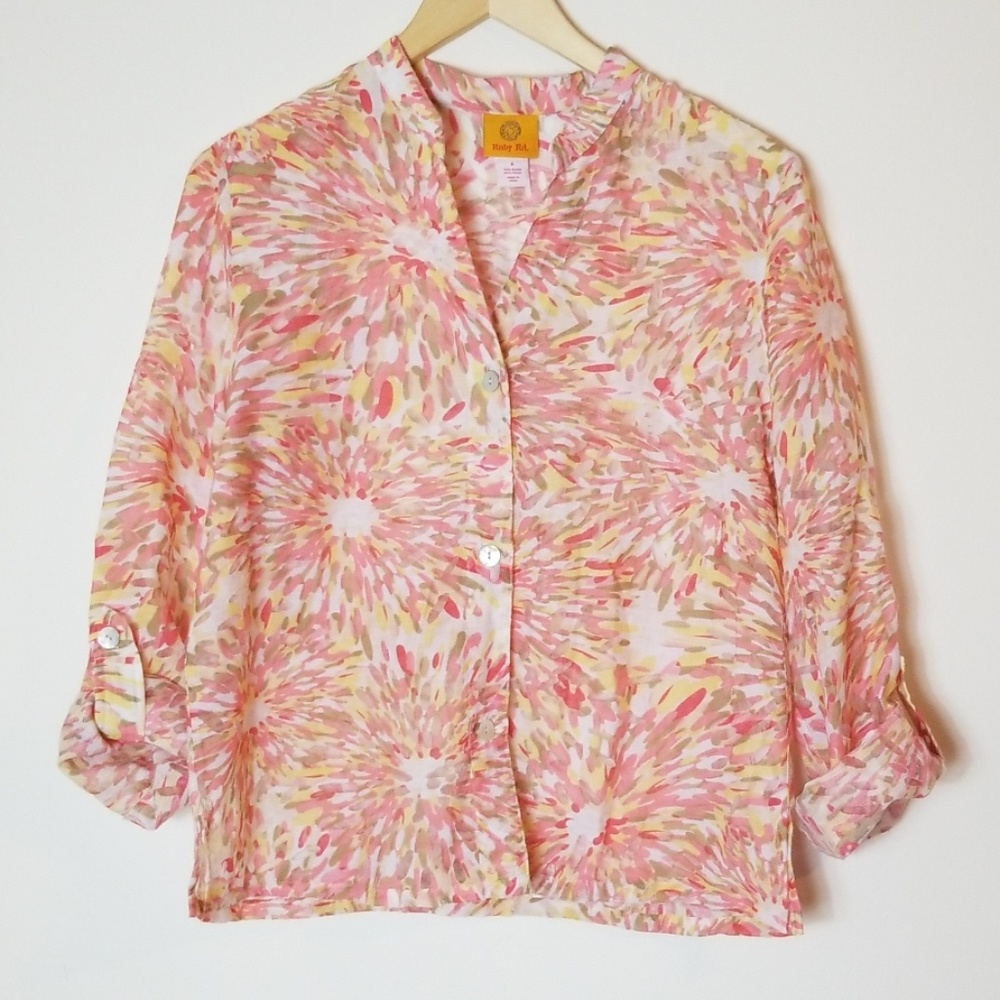 Ruby Rd Semi Sheer Button V Neck Blouse - Picture 3 of 9